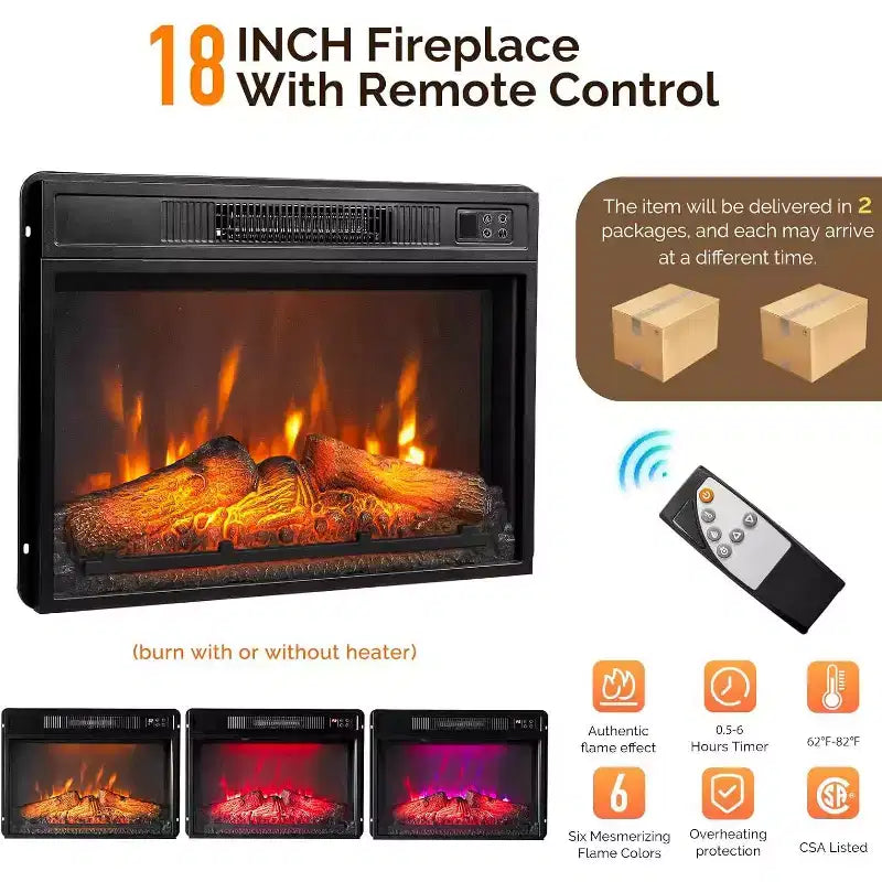 Meuble TV de cheminée VINGLI avec tiroir en tissu, centre de divertissement avec lumières LED et meuble TV console industriel avec étagères de rangement ouvertes