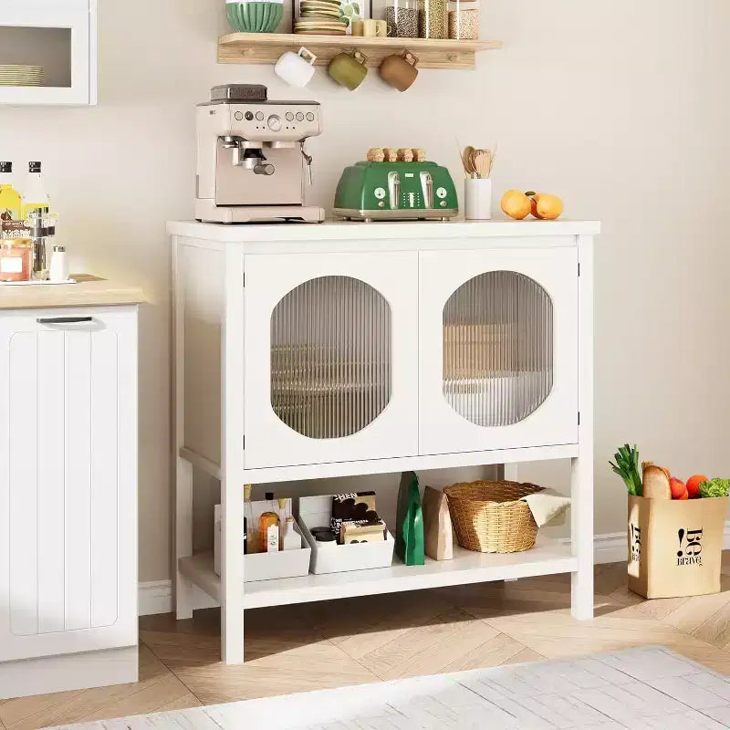 Farmhouse Console Table with 2-Door Cabine and Open Shelf,Buffet Sideboard,Wood Modular Organizer for Kitchen, Hallway, Living Room