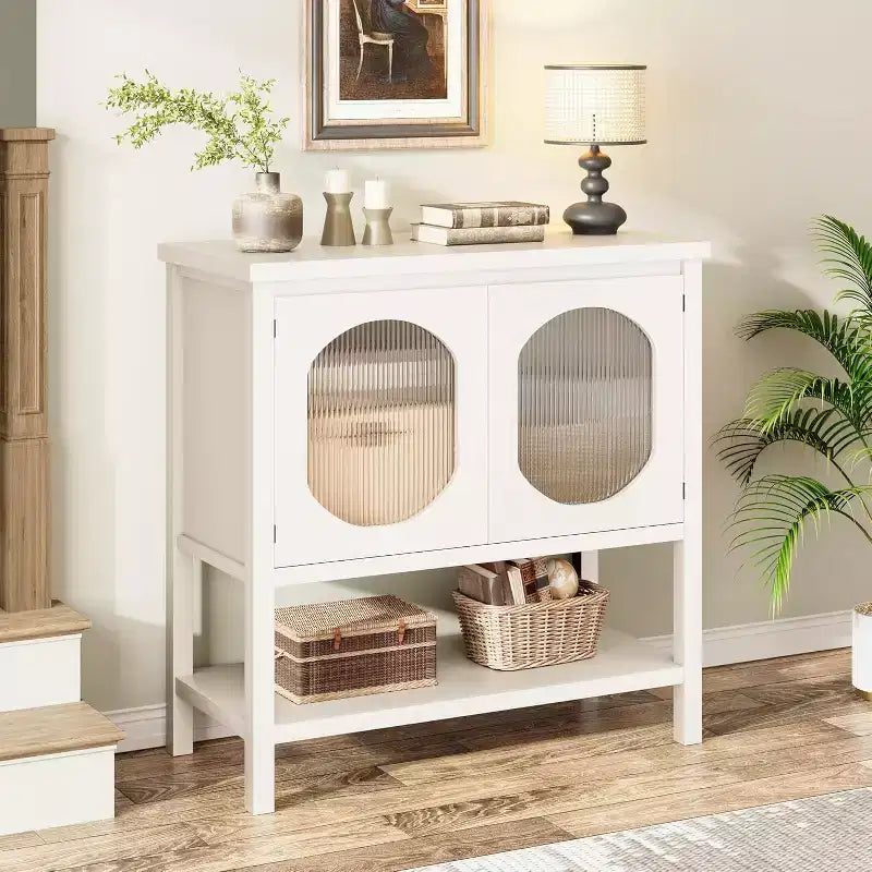 Table console de ferme avec armoire à 2 portes et étagère ouverte, buffet, organisateur modulaire en bois pour cuisine, couloir, salon