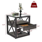 Table d'appoint moderne avec tiroir, Table d'appoint industrielle avec plateau en verre trempé, Table de chevet pour salon, chambre à coucher