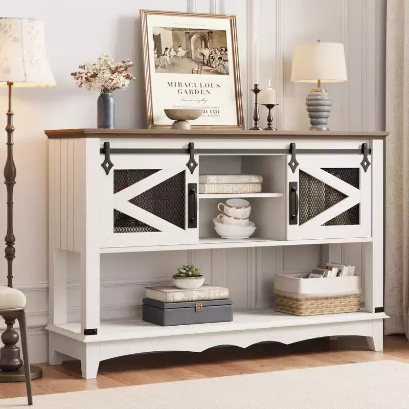 46 Entryway Table with Cabinet, Farmhouse Foyer Table, Console Table with Sliding Barn Doors, for Entryway, Living Room, Hallway