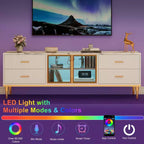 Meuble TV Encastré avec Éclairage LED, Meuble TV Moderne pour Écrans jusqu'à 75 Pouces, Dessus en Aspect Marbre, 4 Tiroirs.