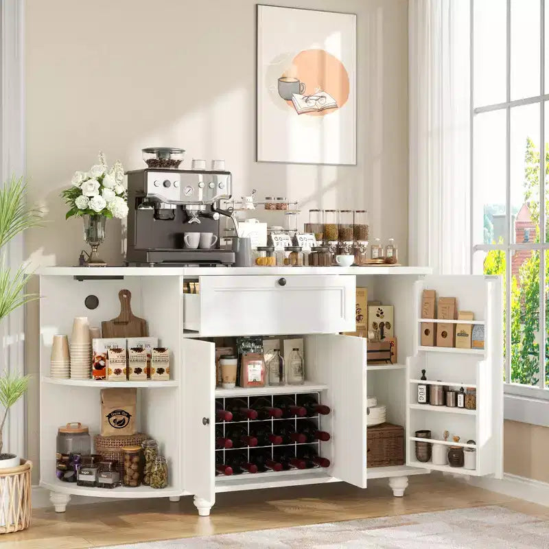Meuble de Bar Buffet à Café avec Rangement et Portes, Meuble de Bar à Vins avec Casier à Bouteilles