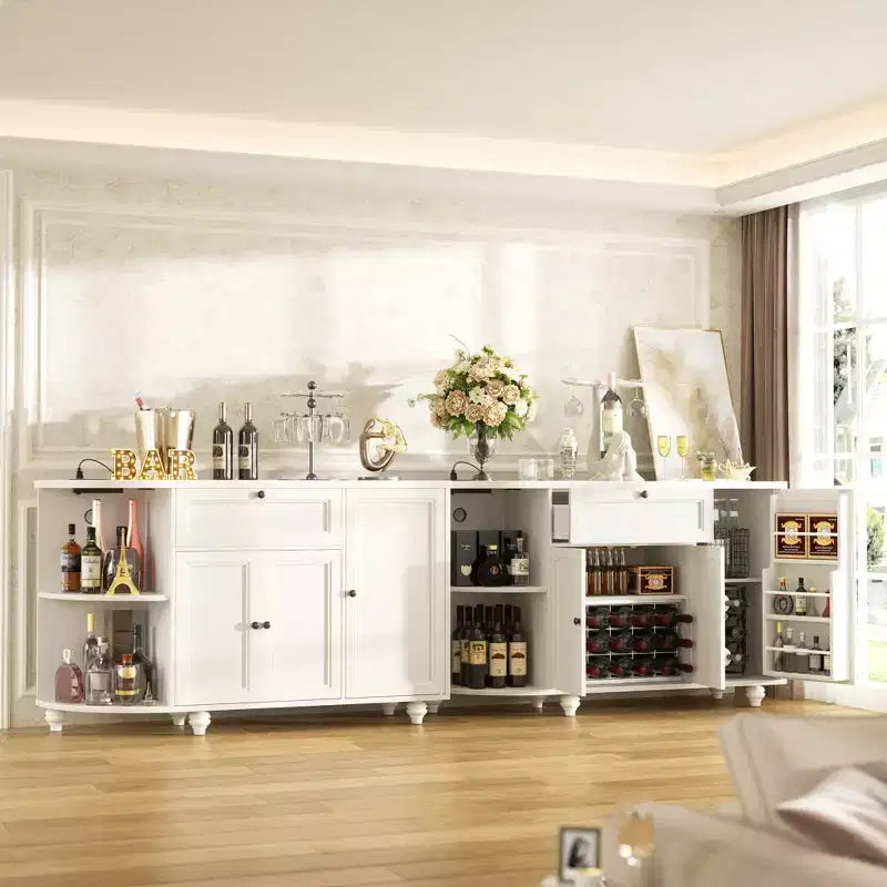 Meuble de Bar Buffet à Café avec Rangement et Portes, Meuble de Bar à Vins avec Casier à Bouteilles