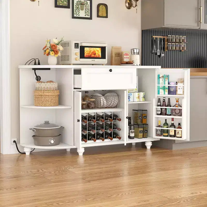 Meuble de Bar Buffet à Café avec Rangement et Portes, Meuble de Bar à Vins avec Casier à Bouteilles