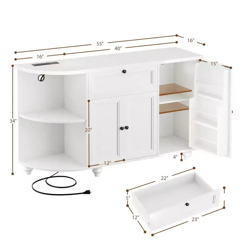 Meuble de Bar Buffet à Café avec Rangement et Portes, Meuble de Bar à Vins avec Casier à Bouteilles