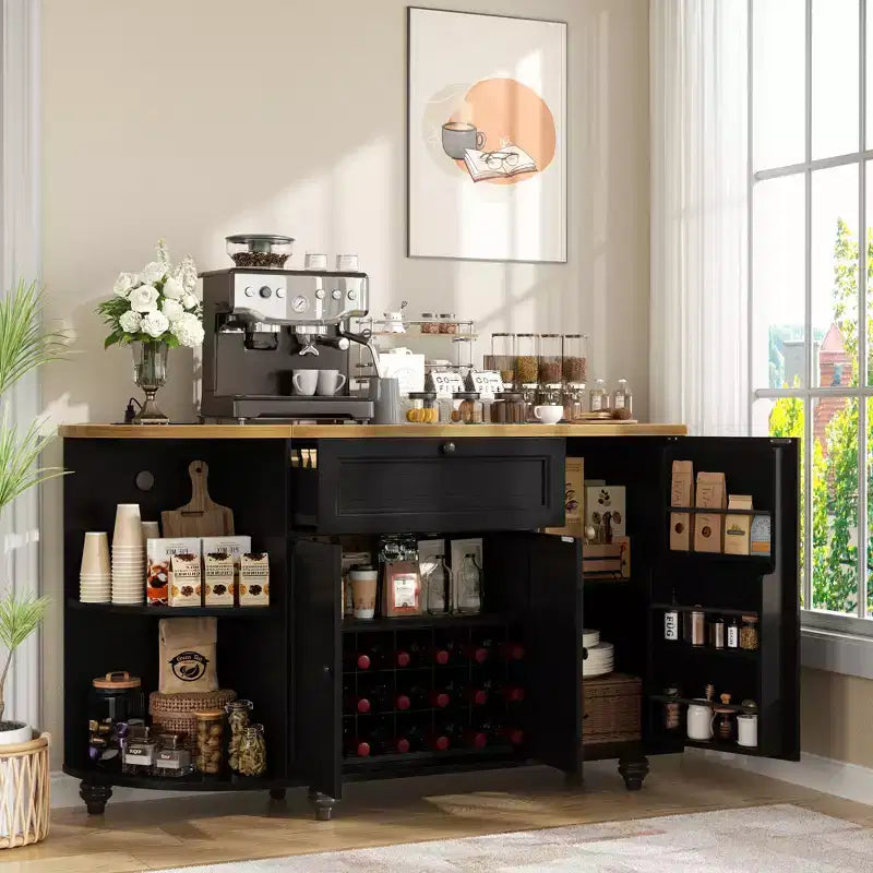 Meuble de Bar Buffet à Café avec Rangement et Portes, Meuble de Bar à Vins avec Casier à Bouteilles