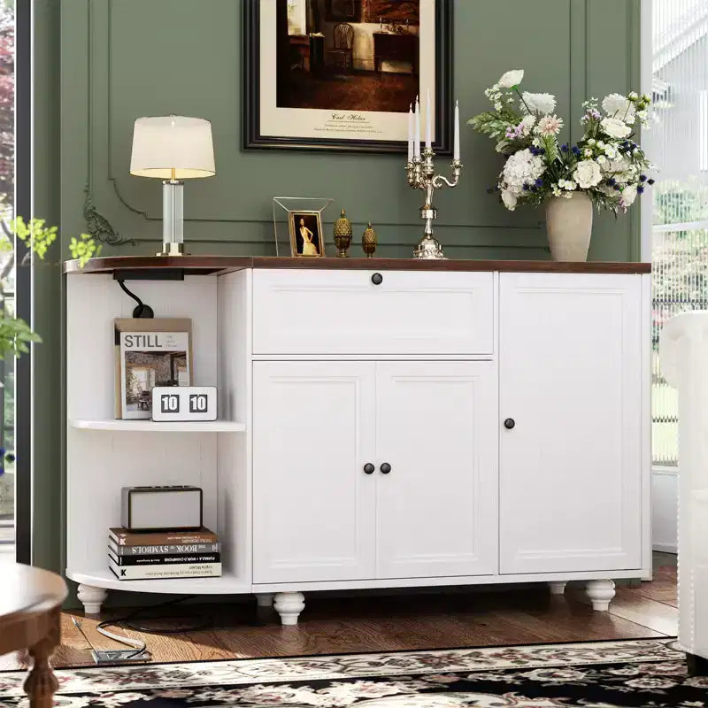 Meuble de Bar Buffet à Café avec Rangement et Portes, Meuble de Bar à Vins avec Casier à Bouteilles