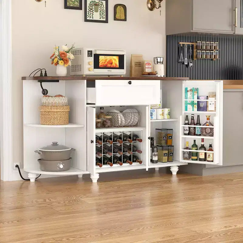 Meuble de Bar Buffet à Café avec Rangement et Portes, Meuble de Bar à Vins avec Casier à Bouteilles