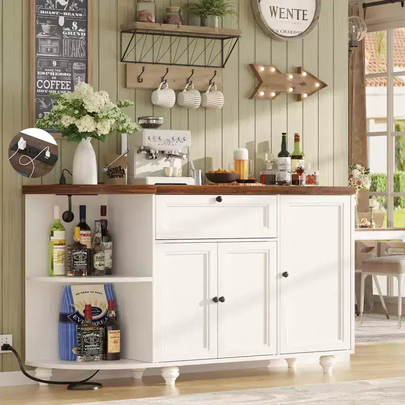 Meuble de Bar Buffet à Café avec Rangement et Portes, Meuble de Bar à Vins avec Casier à Bouteilles
