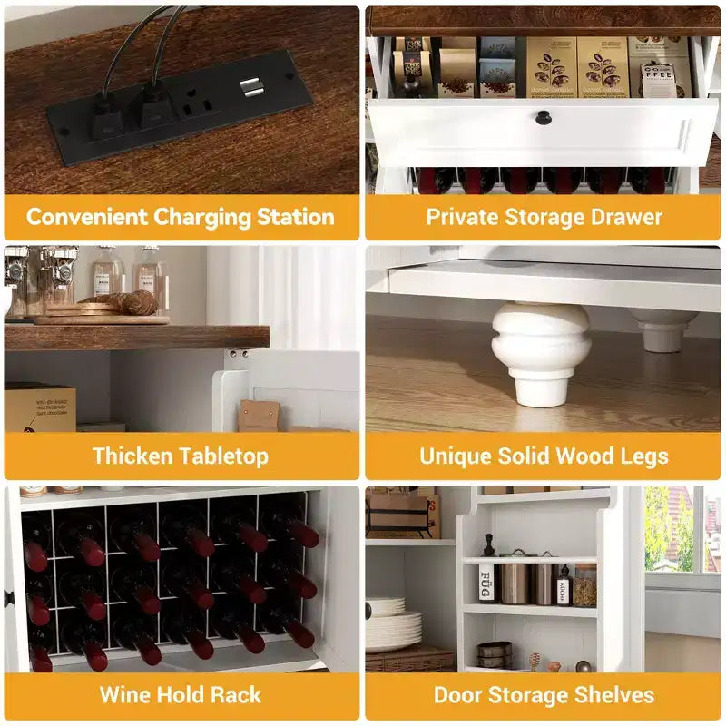 Meuble de Bar Buffet à Café avec Rangement et Portes, Meuble de Bar à Vins avec Casier à Bouteilles