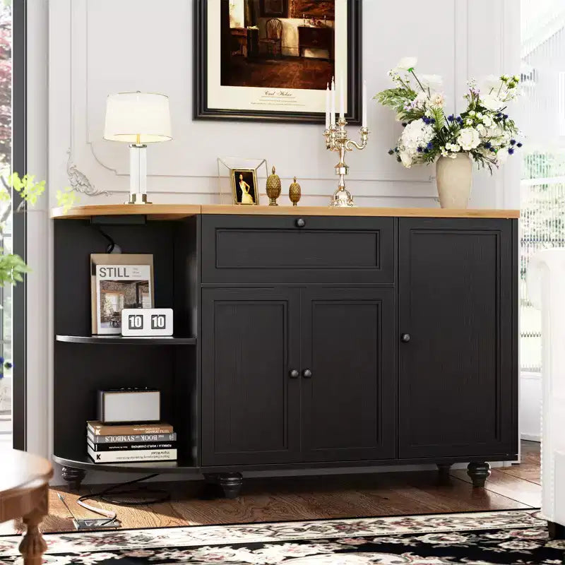 Meuble de Bar Buffet à Café avec Rangement et Portes, Meuble de Bar à Vins avec Casier à Bouteilles
