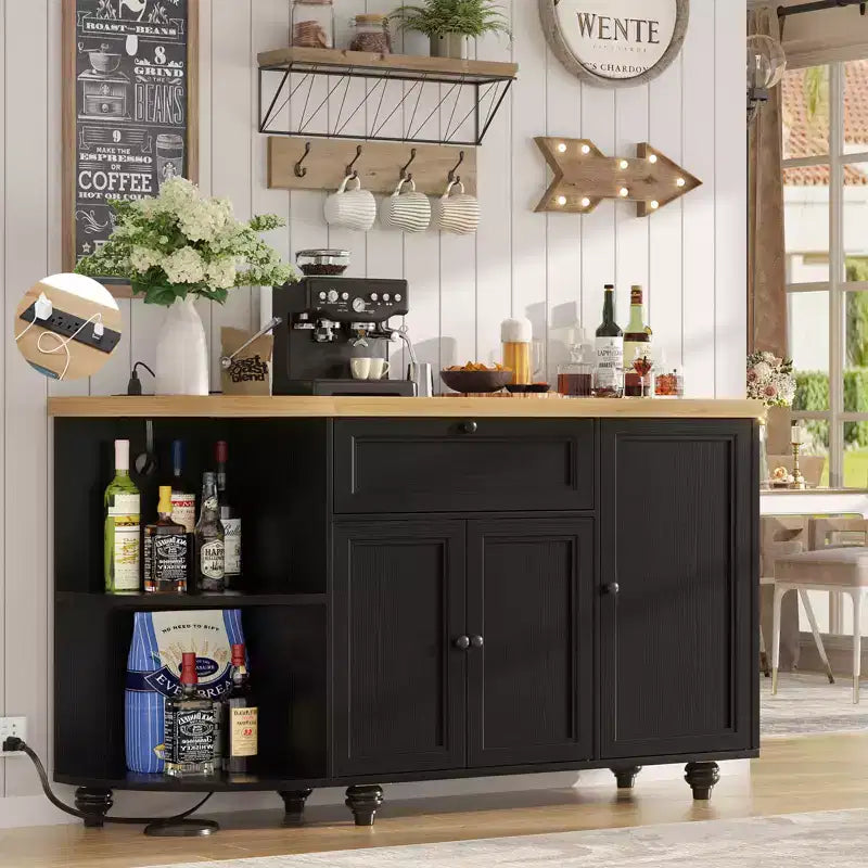 Meuble de Bar Buffet à Café avec Rangement et Portes, Meuble de Bar à Vins avec Casier à Bouteilles