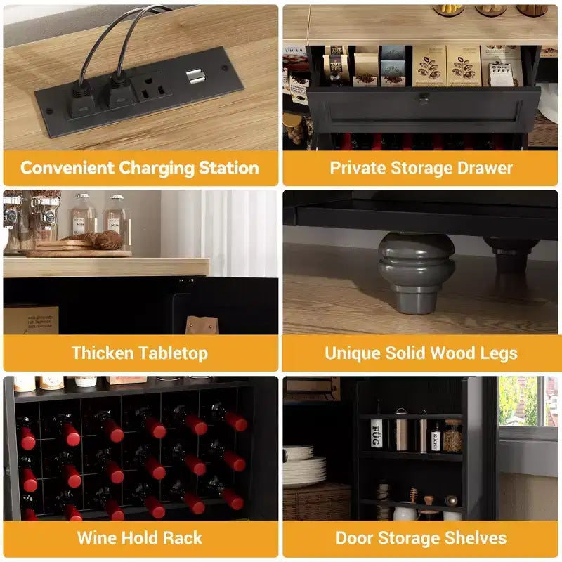 Meuble de Bar Buffet à Café avec Rangement et Portes, Meuble de Bar à Vins avec Casier à Bouteilles