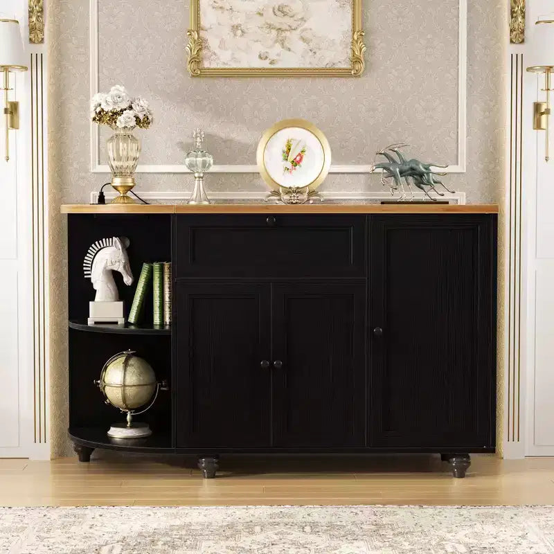 Besiost Coffee Buffet Table Cabinet with Storage and Doors, Wine Bar Cabinet with Wine Rack