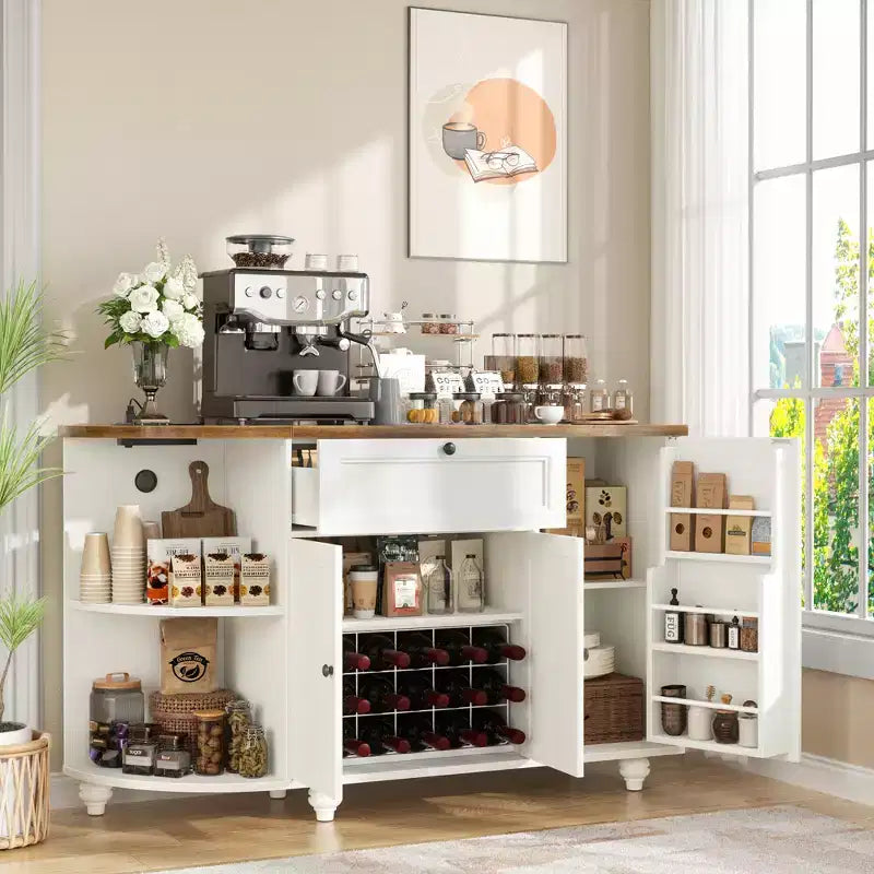 Meuble de Bar Buffet à Café avec Rangement et Portes, Meuble de Bar à Vins avec Casier à Bouteilles
