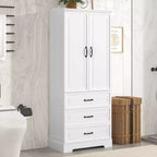 Meuble haut de rangement de salle de bain, meuble avec deux portes et tiroirs, étagère réglable, panneau MDF, blanc