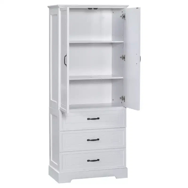 Meuble haut de rangement de salle de bain, meuble avec deux portes et tiroirs, étagère réglable, panneau MDF, blanc