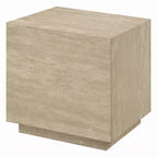 Table d'appoint, plateau carré en travertin de 48 cm, bois naturel beige