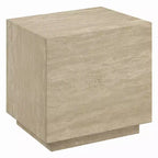 Table d'appoint, plateau carré en travertin de 48 cm, bois naturel beige