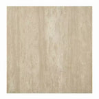 Table d'appoint, plateau carré en travertin de 48 cm, bois naturel beige