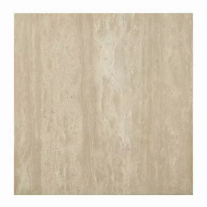 Table d'appoint, plateau carré en travertin de 48 cm, bois naturel beige
