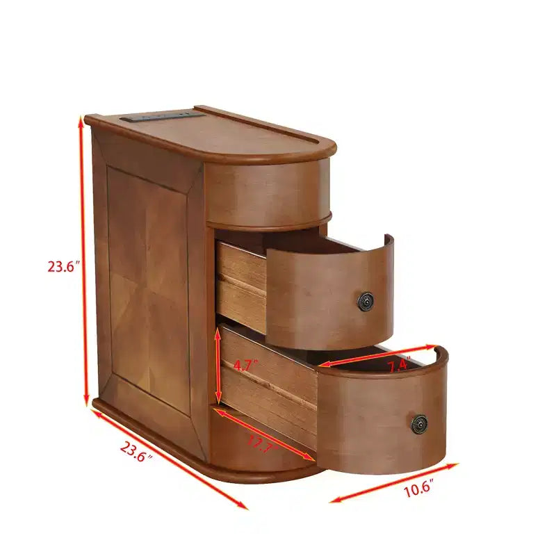 Table d'appoint avec station de recharge, Table d'appoint de canapé avec tiroirs, Table de chevet d'appoint, Aucun assemblage requis, Noyer