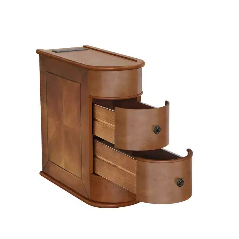 Table d'appoint avec station de recharge, Table d'appoint de canapé avec tiroirs, Table de chevet d'appoint, Aucun assemblage requis, Noyer