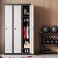 High-grade steel lockable storage cabinet with adjustable shelves and hanging rod, durable metal construction, suitable for offices, schools, gyms