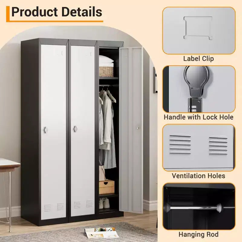 Armoire de rangement verrouillable en acier de haute qualité avec étagères réglables et tringle, construction métallique durable, adaptée aux bureaux, écoles, salles de sport