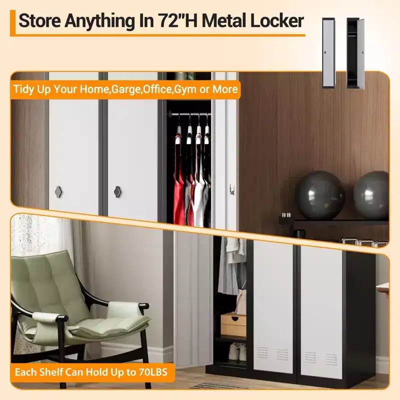 Armoire de rangement verrouillable en acier de haute qualité avec étagères réglables et tringle, construction métallique durable, adaptée aux bureaux, écoles, salles de sport