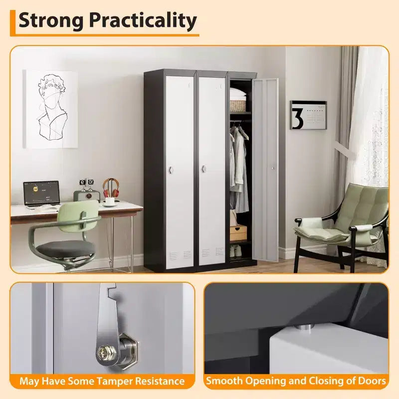 Armoire de rangement verrouillable en acier de haute qualité avec étagères réglables et tringle, construction métallique durable, adaptée aux bureaux, écoles, salles de sport
