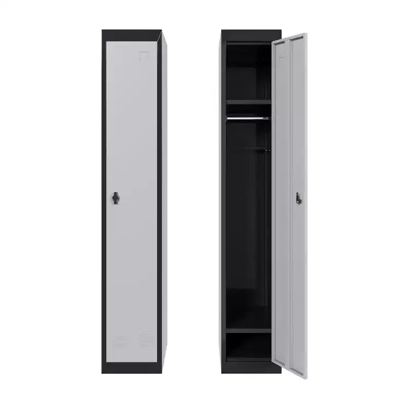 Armoire de rangement verrouillable en acier de haute qualité avec étagères réglables et tringle, construction métallique durable, adaptée aux bureaux, écoles, salles de sport