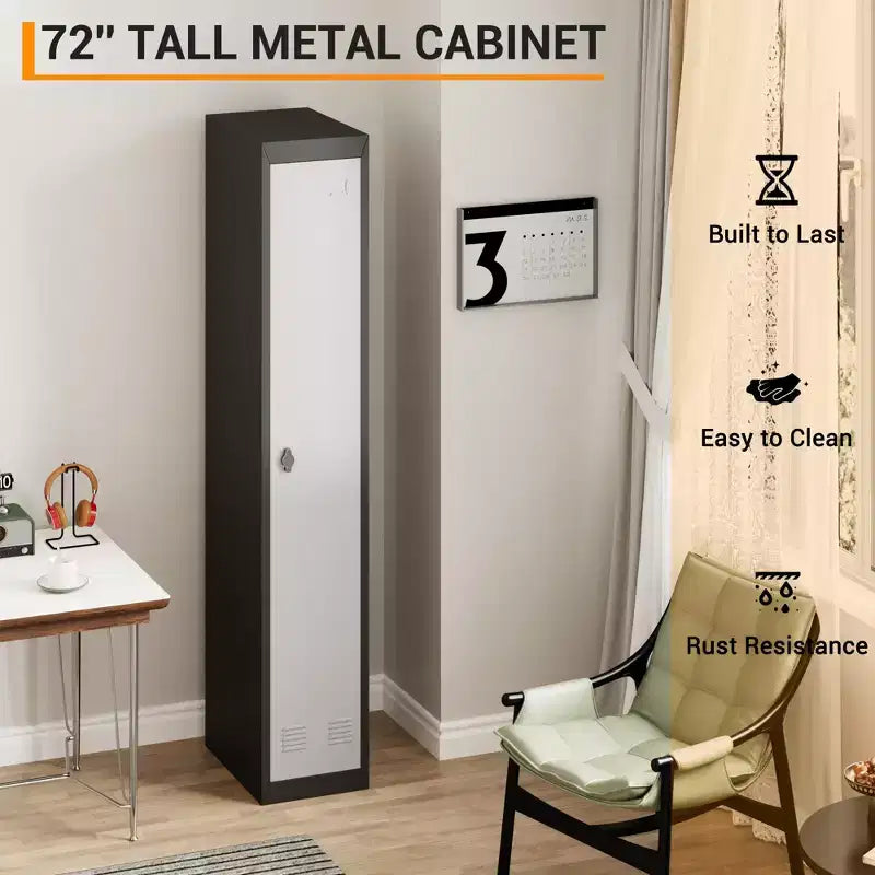 Armoire de rangement verrouillable en acier de haute qualité avec étagères réglables et tringle, construction métallique durable, adaptée aux bureaux, écoles, salles de sport