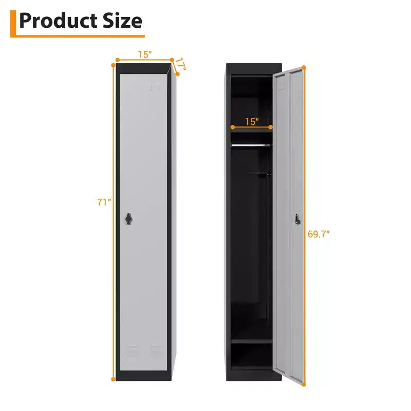 Armoire de rangement verrouillable en acier de haute qualité avec étagères réglables et tringle, construction métallique durable, adaptée aux bureaux, écoles, salles de sport