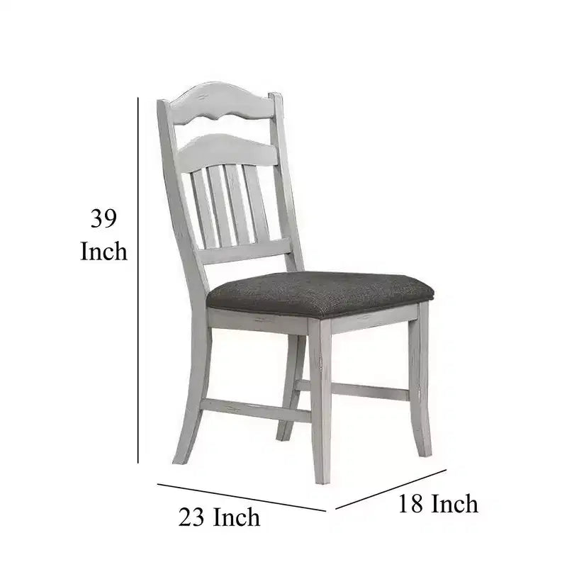 Chaises de salle à manger, lot de 2, dossier échelle, bois blanc classique, tissu gris