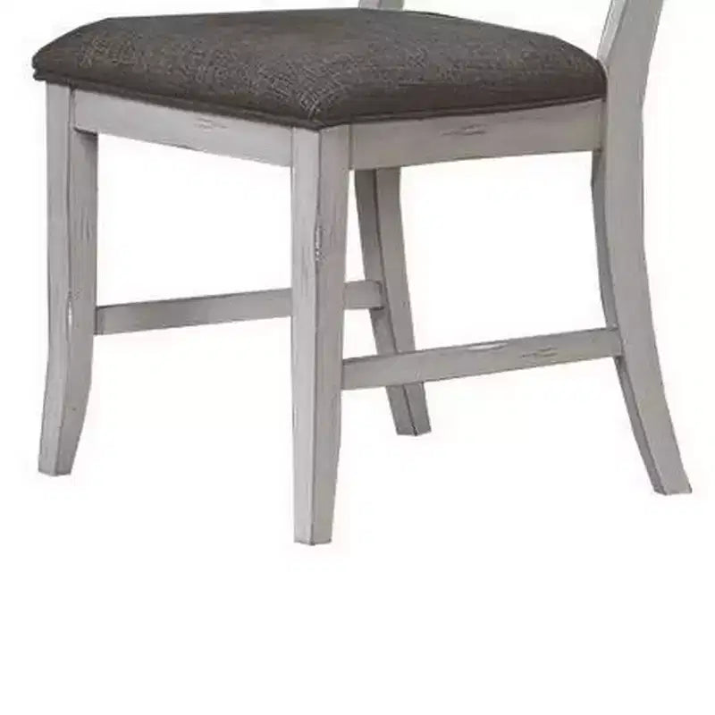 Chaises de salle à manger, lot de 2, dossier échelle, bois blanc classique, tissu gris