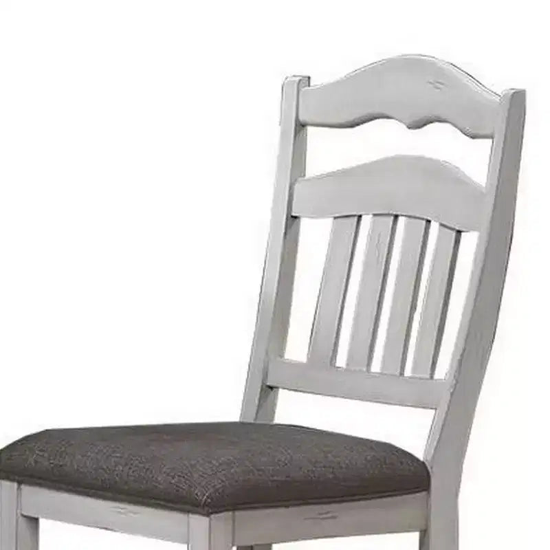 Chaises de salle à manger, lot de 2, dossier échelle, bois blanc classique, tissu gris