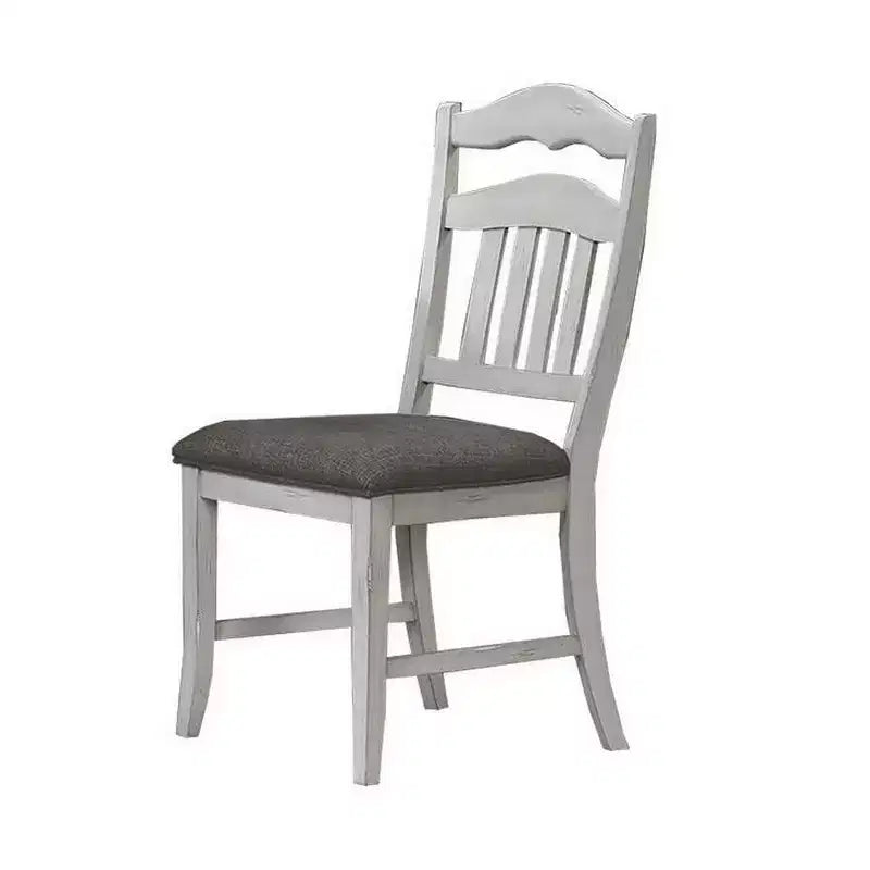 Chaises de salle à manger, lot de 2, dossier échelle, bois blanc classique, tissu gris
