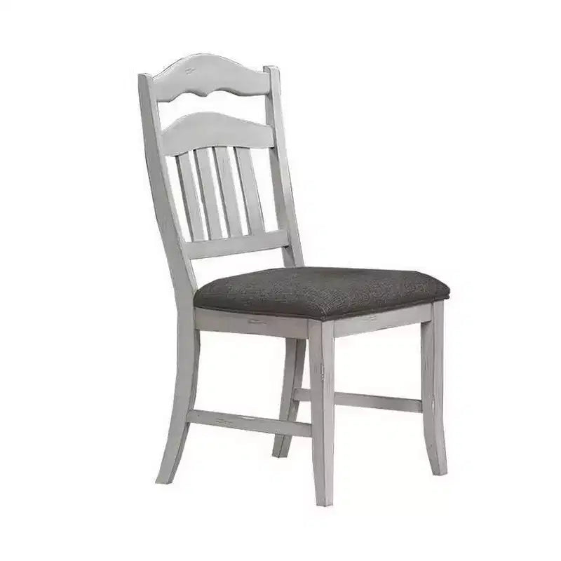 Chaises de salle à manger, lot de 2, dossier échelle, bois blanc classique, tissu gris