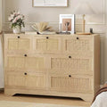 Rattan Farmhouse Modern 7 Drawer Dresser, Wooden Storage Organizer for Closet, Living Room, Entryway, Hallway, Oak