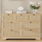 Commode en rotin style moderne de ferme à 7 tiroirs, meuble de rangement en bois pour placard, salon, entrée, couloir, chêne