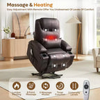 Fauteuil inclinable électrique avec assistance au levage Bestier 34,6 po avec massage et chaleur, fauteuil inclinable en similicuir avec poches latérales et porte-gobelets