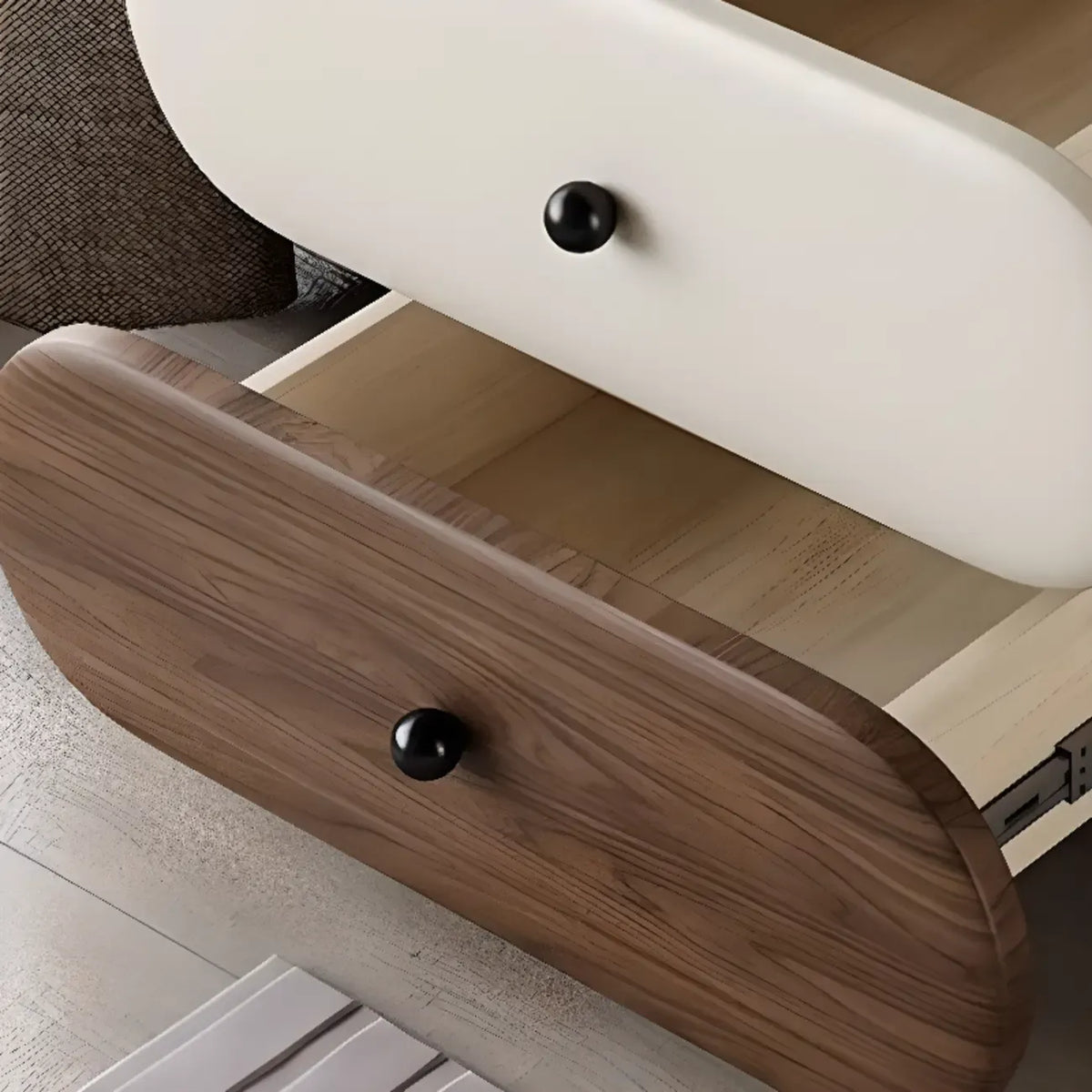 Table de chevet moderne bicolore avec tiroirs de rangement
