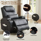 Fauteuil inclinable électrique avec assistance au levage Bestier 34,6 po avec massage et chaleur, fauteuil inclinable en similicuir avec poches latérales et porte-gobelets