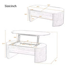 Table basse relevable de 47,2 po, table de centre ovale en bois avec rangement caché, table de salon moderne pour salon, chambre à coucher, bureau