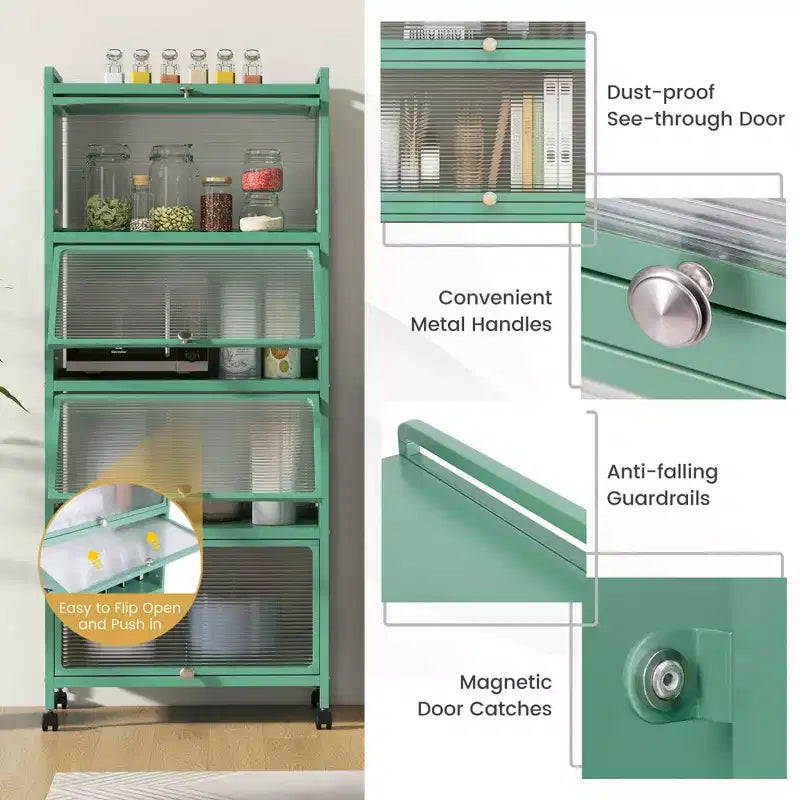 Meuble de rangement de cuisine Costway à 5 niveaux, desserte mobile pour micro-ondes avec portes basculantes, blanc/noir/gris/vert