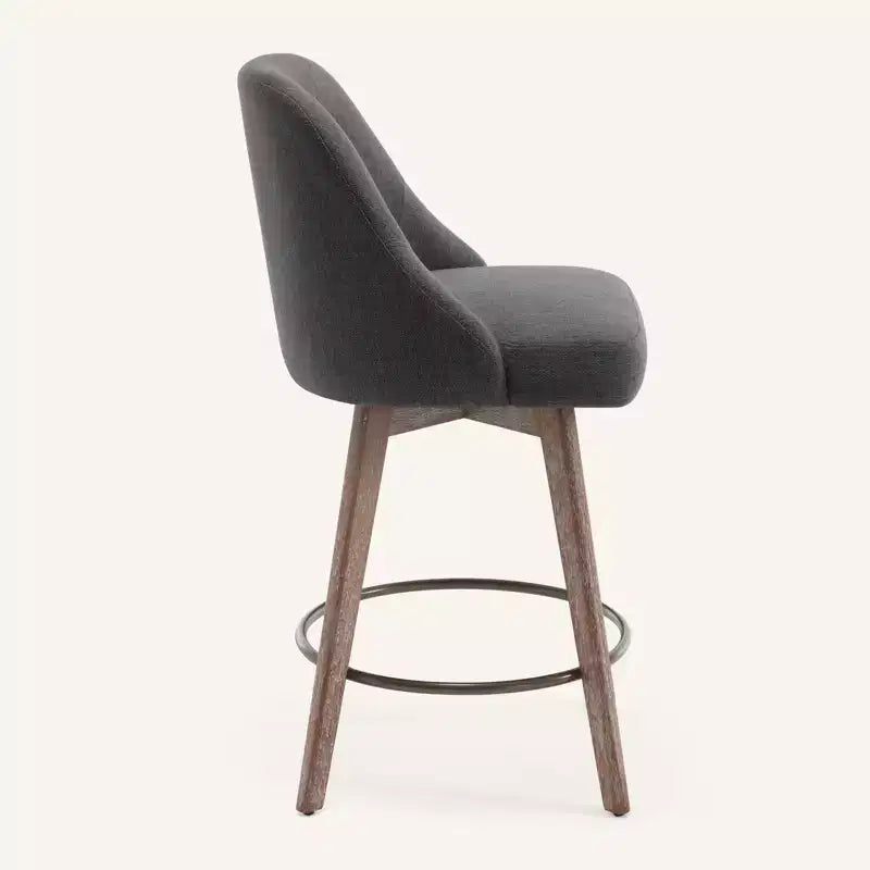Lot de 4 tabourets de bar pivotants Bekrvio 26 pouces à hauteur de comptoir avec dossiers et pieds en bois, tabourets de bar rembourrés en tissu lin/similicuir pour îlot de cuisine