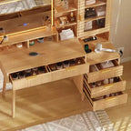 Coiffeuse avec prise de courant, Grande coiffeuse moderne cannelée avec miroir éclairé HD 23,6 pouces, 5 tiroirs et étagère de rangement