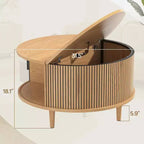 Table Basse Ronde avec Rangement NAYSAYE, Table Centrale Cannelée de 80 cm pour Salon, Table d'Appoint Circulaire Moderne en Noyer pour Petit Espace